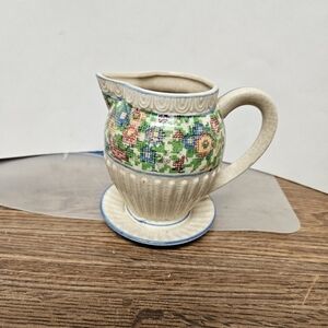 Vintage 30s Petit-point Floral Creamer with Attached Base